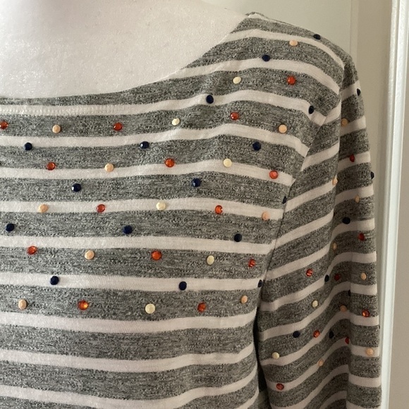 J. Crew medium long sleeve top stripes gray white - Picture 3 of 12